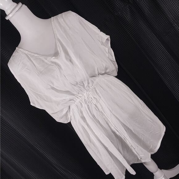 NWT! LANDS' END! SHEER WHITE MODAL DRAWSTRING WAIST MINI DRESS, SHIFT! SZ XS-S - Picture 1 of 12